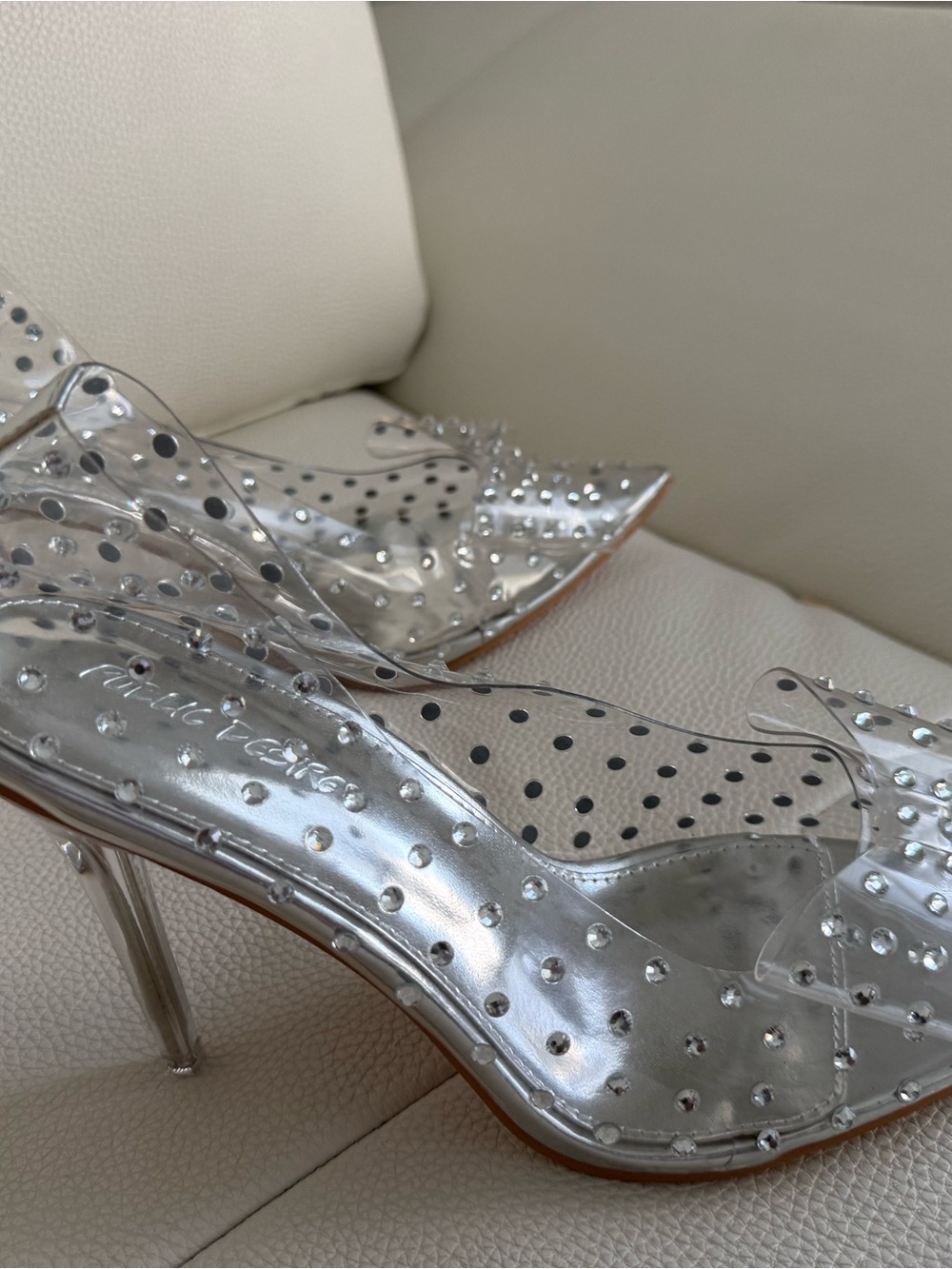 NWT PUBLIC DESIRE CLEAR PVC Silver Crystal-Stud Pointed Heels 10W